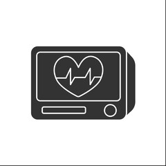  Medical monitor glyph icon. Instrument show heartbeat, breathing, and health data. Resuscitation. Medical devices concept. Filled flat sign. Isolated silhouette vector illustration