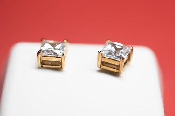 Cubic Zerconia CZ Stud Earrings Square shape diamond cut