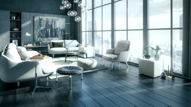Furnishing Inside a Modern Style Panorama Apartment - loopable 3D Visualization
