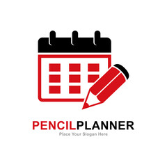 Pencil planner with calendar logo vector template. Suitable for business, web, education and time planner