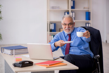 Old male employee working in the office