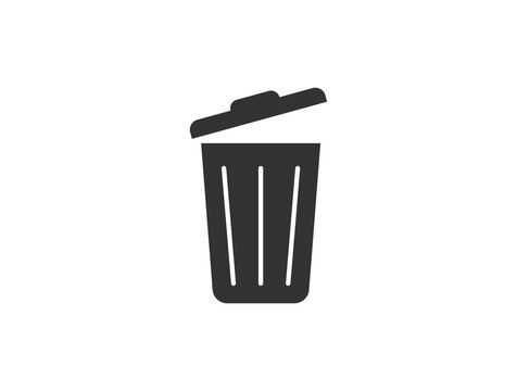 bin, bin and waste icon black isolated on white background, clip art of dustbin garbage full, trash bin flat for infographics, illustration draw of dumpster recycle bin simple