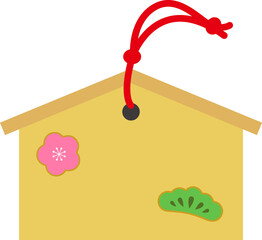 イラスト年賀素材:梅と松の柄が入った絵馬
(透過背景)