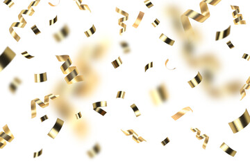 golden confetti on white background falling overlay design