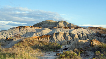 Sunset over badlands landscape, Alberta