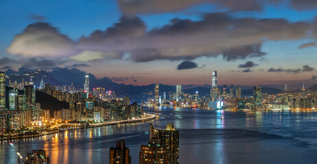 Victoria Harbor of Hong Kong city at dusk