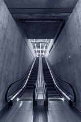 Interior view of escalator. Building abstract background