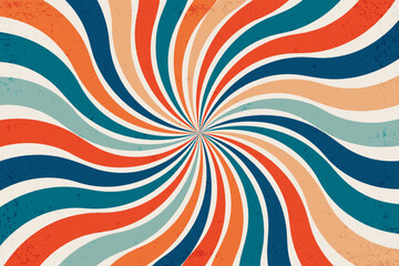 Retro sun burst vintage background. Swirl wallpaper with grunge. Spiral rays circus illustration for banner, poster, frame and backdrop. Vector twisted design
