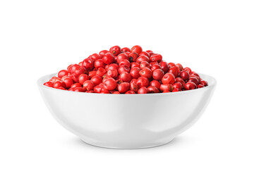 Red pepper in white bowl isolated on white. Front view.