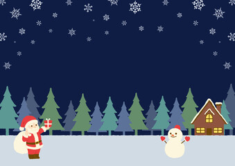 クリスマスの手描き風イラスト 背景 サンタ 雪だるま