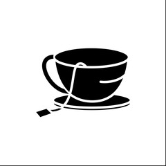  Cup glyph icon. Tea party. Brewing tea bag in an empty cup. Tea and coffee preparation concept.Filled flat sign. Isolated silhouette vector illustration