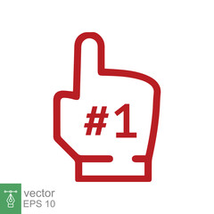 Number 1 foam glove icon. Red number one fan hand glove. Simple flat style. Fan logo hand with finger raised. Vector illustration isolated on white background. EPS 10.