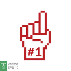 Number 1 foam glove icon. Red number one fan hand glove. Simple flat style. Fan logo hand with finger raised. Vector illustration isolated on white background. EPS 10.