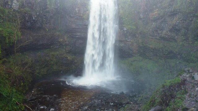 Aerial Drone shot of Waterfall in South Wales UK 4K