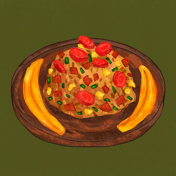 arroz chaufa amazonico peruvian meal illustration