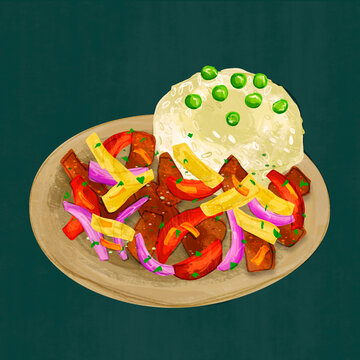 lomo saltado peruvian meal illustration