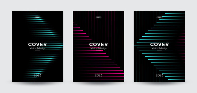 Set of modern business templates with gradient lines composition. Vector, 2023