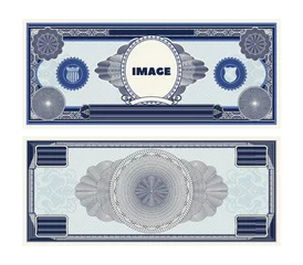 Fotobehang Vector blank sample blue vintage retro banknote labeled image in an empty oval. Guilloche mesh and openwork frame. Template of bill. © GAlexS