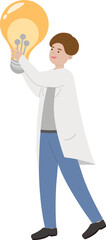 Fototapeta premium Male paramedic medical worker holding light bulb, cartoon comic vector character