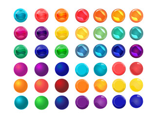 Big collection of colorful circle round buttons for games