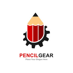 Pencil gear vector logo template. Suitable for business, education and industry
