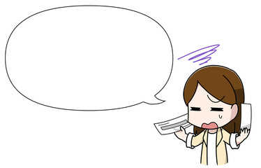 領収書の整理に困る経理の女性・フキダシつき