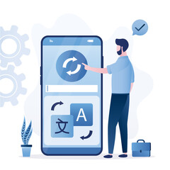 Language translator, dictionary, bot translator. Place for text and speech bubbles on mobile phone screen. Online translation app.