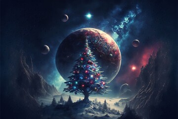 Cosmic Christmas alien planet in space