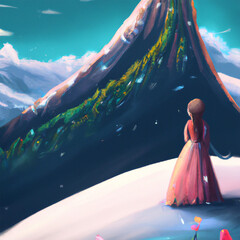 Woman on Snowy Mountain
