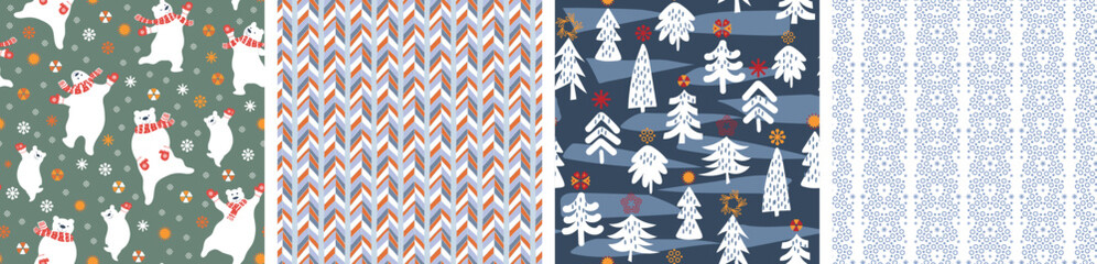 Scandinavian style winter seamless patterns, Christmas backgrounds collection - 551443937