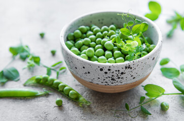 Bowl with sweet pea pods