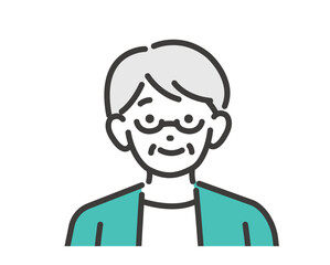 笑顔のグレーヘアーのシニア女性のセットの線画ベクターイラスト素材／女性／オシャレ／終活