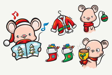 Happy Christmas. Cute Mouse Winter Collection