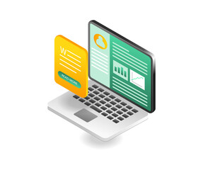 Isometric flat 3d concept illustration laptop personal analysis account