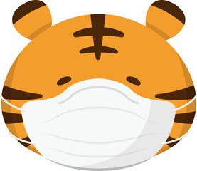 Cute tiger mascot with medical mask face mask sad tired, cartoon comic vector