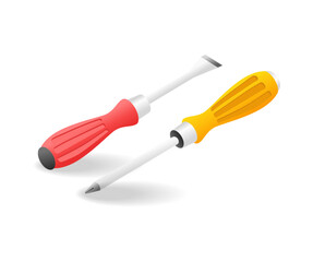 Isometric flat 3d illustration concept of a pair of repair screwdrivers