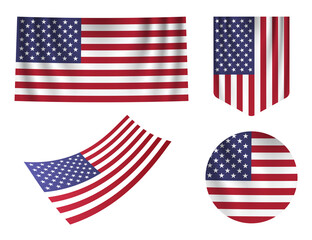 American flag icon set transparent. Flag of USA.