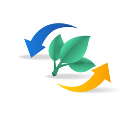 Isometric flat 3d concept illustration of eco green leaf recycling symbol