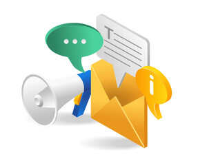 Isometric flat 3d concept illustration of digital marketing technology campaign