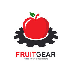 Apple gear vector logo template. Suitable for business, fruit, food and industry