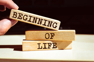 Wooden blocks with words 'Beginning of Life'.