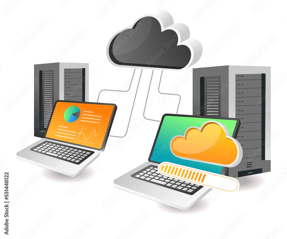 Poster Flat 3d isometric illustration concept of server data analysis network