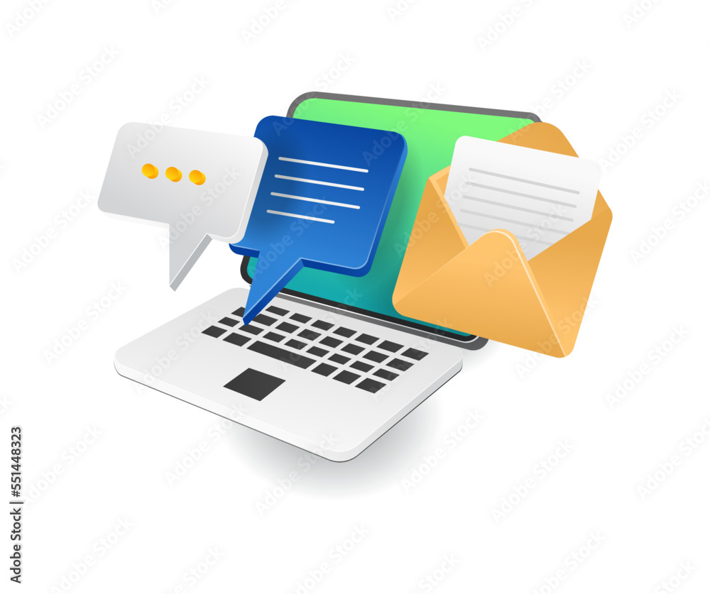 Poster flat 3d isometric illustration concept of email computer conversation