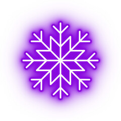 Neon purple snowflake icon, snowflake on transparent background