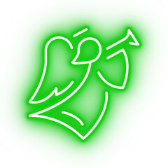 Neon green angel icon, flying angle on transparent background