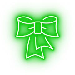 Neon green ribbon icon, bow on transparent background