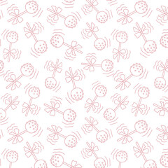 doodle pattern, background with cake pops for a cafe, cafeteria, children's holiday on a white background with pink lines