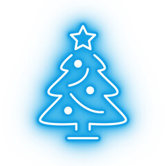 Fototapeta premium Neon blue christmas tree icon, christmas tree on transparent background