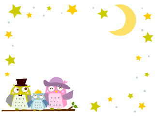 可愛いフクロウ親子のフレーム