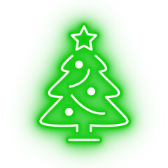 Neon green christmas tree icon, christmas tree on transparent background